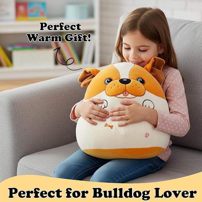 Weighted Heating Bulldog Stuffed Animals - 16 Inch Big Weighted Dog Plush Puppy Pillow Unscented Heating and Cool Animal Pad Plushies on Sofa Pillow Warmth Gift for Kid Teen Adult 4.5Lbs