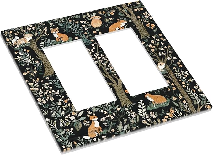 Decorative Outlet Covers Fairy Forest Animals Fox Squirrel Flower 2 Gang Double Gfci Rocker Electrical Wall Panels Light Switch Cover Plate For Bed Room Farmhouse Decor