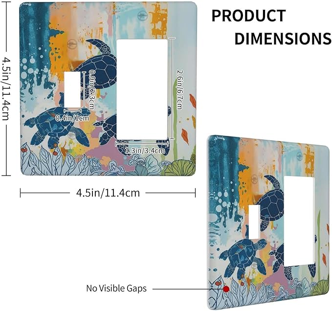 Outlet Covers Colorful Ocean Sea Turtle Marine Life 1 Toggle 1 Rocker Combination Decorative Wall Plate Electrical Switch Plates Light Switch Cover Plate for Kids room Bedroom Decor