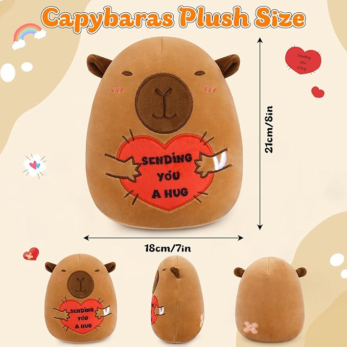 Capybara Plush, 8 Inch Get Well Soon Stuffed Animal with Bandage & Heart Hug for Surgery Recovery, Emotional Support Plush Toy, Feel Better & Get Well Gifts for Women, Men & Kids