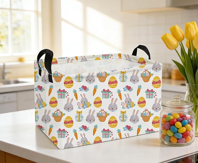 Essme Rectangular Easter Baskets,Kids Storage Basket with Handles for Easter Room Decor, Boys Box,Cute Storage Bin.