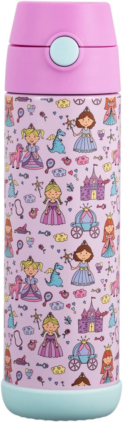Snug Insulated Kids Water Bottle with Straw & Spout – Double-Wall Stainless Steel, Leakproof, Easy-Flip Lid – For School, Travel, Toddlers & Big Kids - Princess, 17oz