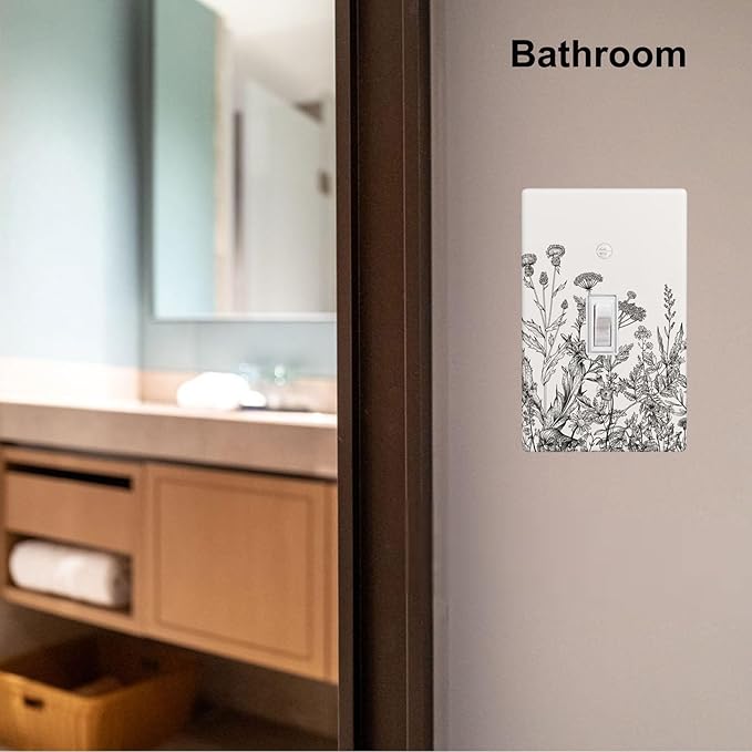 Vintage Floral Garden 1-Gang Toggle Light Switch Plate, Beige Wildflower Wall Plate for Bedroom, Bathroom, Sunroom & Home