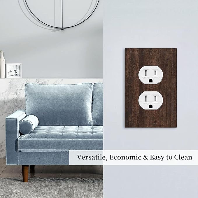 Decorative Outlet Covers with Rustic Dark Wood Grain & Vintage Style Design 1 Gang Duplex Light Switch Cover Plate Unique Wall Plates Switchplate Cover for Kitchen/Living Room