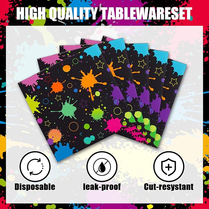 40pcs Neon Party Supplies Paper Plate and Napkins Neon Glow Birthday Colorful Graffiti Party Decoration for Glow Kids Baby Shower Birthday Decorations