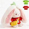 5Pcs Bunny Plush with Clothes & Accessories, Cute Bunny Stuffed Animal Reversible, Strawberry Carrot Bunny Transformed Rabbit Plush Zipper Soft Doll Easter Birthday Party Gift (5PCS Set Strawberry)