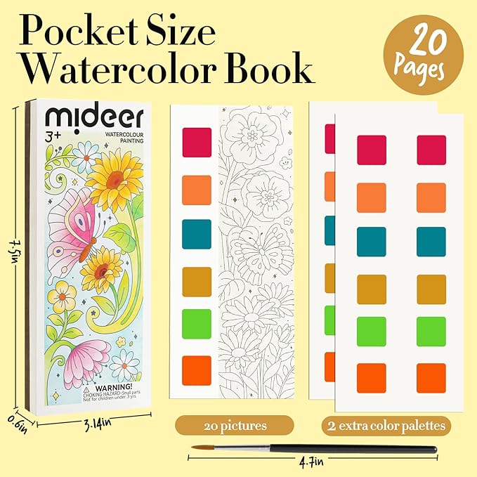 JCREN Watercolor Painting Books, Pocket Watercolor Painting Coloring Kit, Paint with Water Bookmarks Travel Activity Party Favors for Kids Toddlers Gifts for Boys and Girls