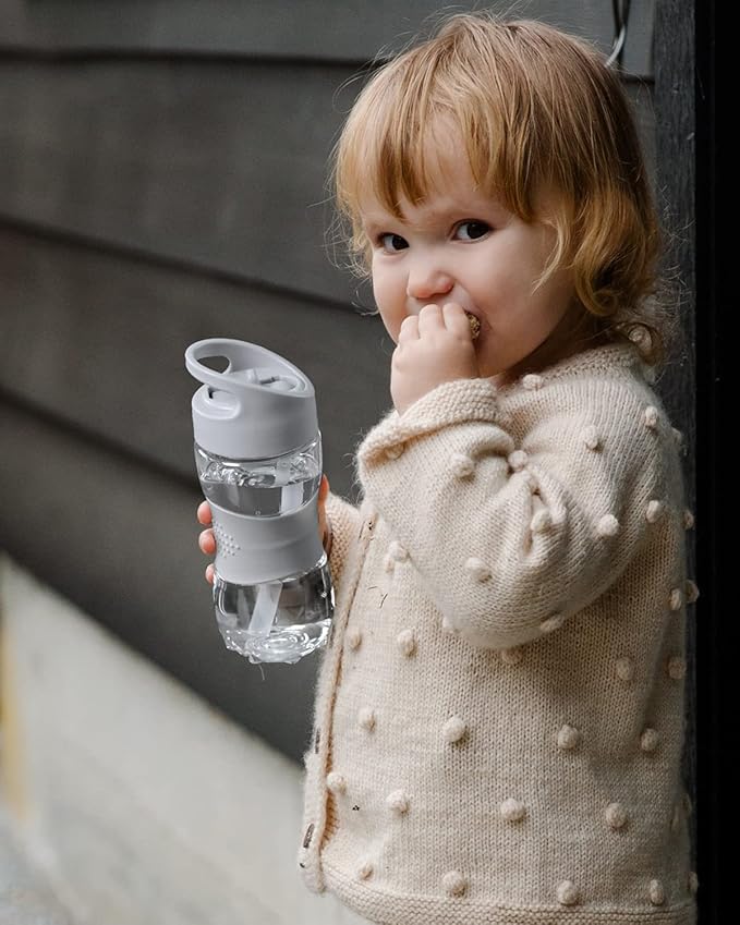 Sivaphe Clear Water Bottle with Straw 12 oz Portable Tritan Transparent Sports Drinking Bottle for School Girls Boys Grey