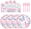 72Pcs Butterfly Plates and Napkins, Butterfly Birthday Paper Plates and Napkins with Forks Disposable Tableware Set for Girl Butterfly Birthday Decorations