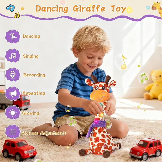 Dancing Giraffe Toy Stuffed Animal Baby Toys Singing Song Toddlers Toy Repeats What You Say Glowing Musical Toy for Baby Birthday Gift Groovy Giraffe Toy (Giraffe Toy)
