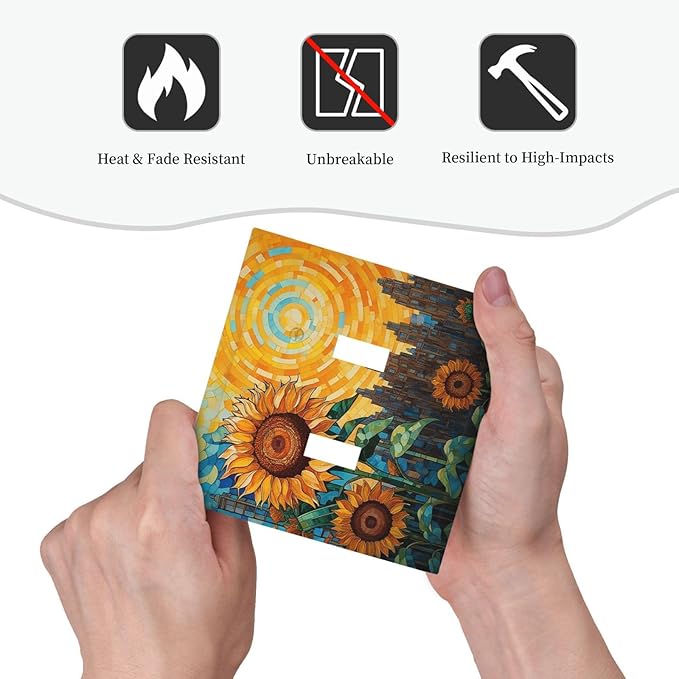 Abstract Sunflower Graffiti Floral Paint Art Flower Decorative Switch Plates 2 Gang Double Toggle Wall Plate Electrical Faceplate Outlet Light Switch Cover for Bedroom Living Room Decor