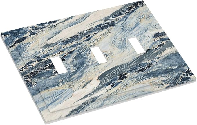 Decorative Switch Plates Blue Grey Marbling Modern Abstract Design 3 Gang Wall Plate Faceplate Triple Toggle Light Switch Cover Electrical Wall Panels for Bedroom living Room Decor