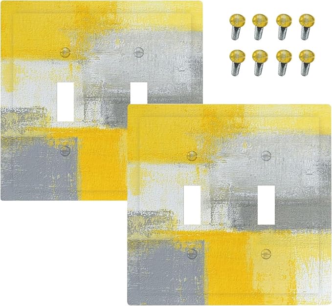 Outlet Covers Retro Modern Gray Yellow Ombre Abstract Art 1 Gang Duplex Light Switch Cover Plate Decorative Wall Plates Electrical Switchplate Receptacle for Bathroom Bedroom Decor（2 Pack）