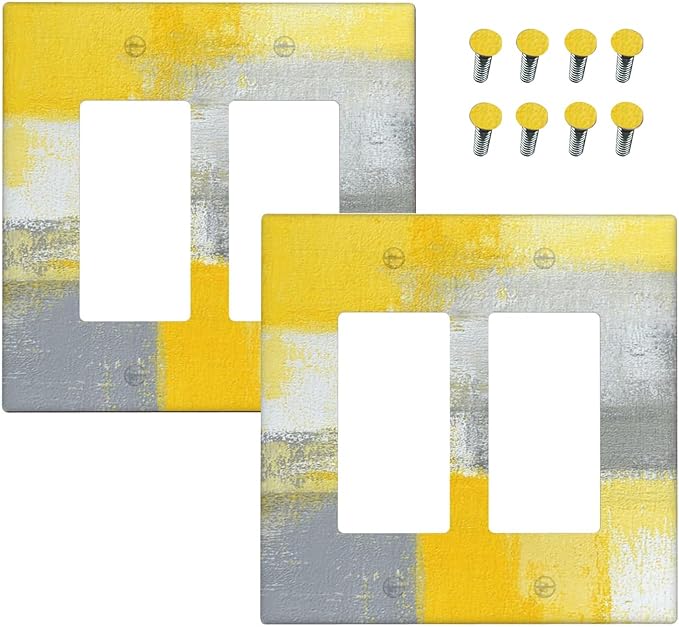 Outlet Covers Retro Modern Gray Yellow Ombre Abstract Art 1 Gang Duplex Light Switch Cover Plate Decorative Wall Plates Electrical Switchplate Receptacle for Bathroom Bedroom Decor（2 Pack）