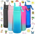 CHILLOUT LIFE 22 oz Kids Insulated Water Bottle for School with Straw Lid Leakproof and Cute Waterproof Stickers, Personalized Stainless Steel Thermos Flask Metal Water Bottle, Ocean Blue