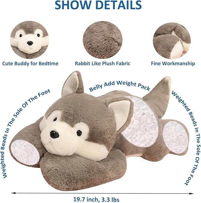 Weighted Stuffed Animals, 19.7" 3.3lbs Weighted Husky Stuffed Animal Toy Cute Huskies Plush Pillow Weighted Plush Animals Toy