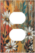 Decorative Outlet Covers Vintage Wooden Daisies Butterflies Floral 1 Gang Duplex Light Switch Cover Plate Electrical Switch plates Wall Plates Receptacle Covers for Bathroom Farmhouse Decor