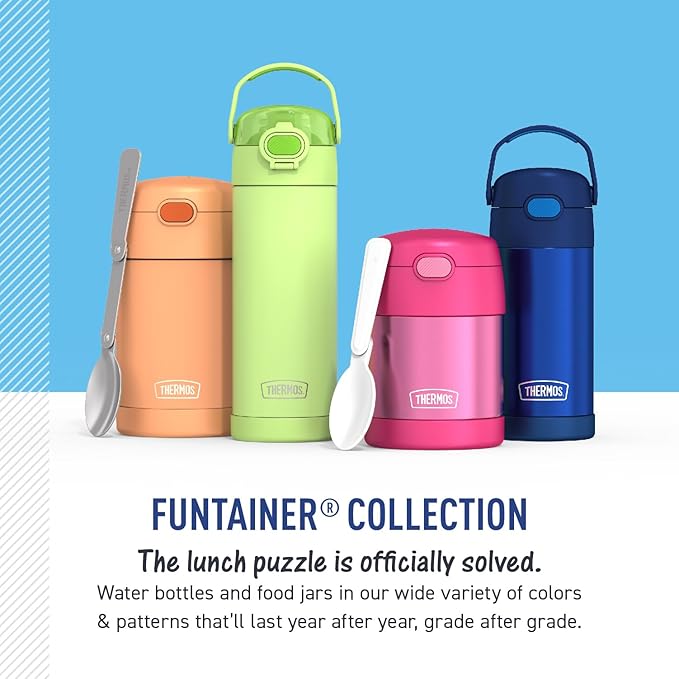 THERMOS FUNTAINER Insulated Food Jar, 10 Ounce, Kid Friendly Food Jar with Foldable Spoon, Cool Caticorns