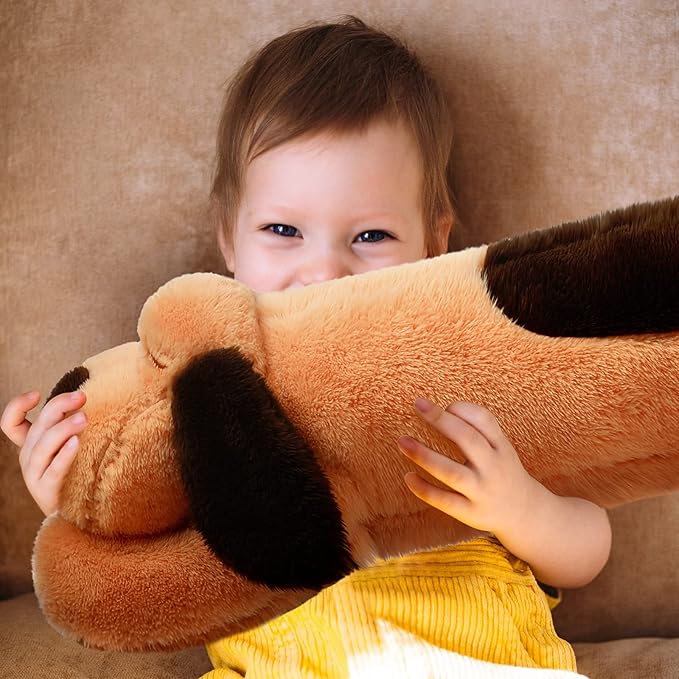 Queekay Dog Body Pillow Stuffed Animals Plush Long Body Pillow for Dogs Large Sleeping Hugging Puppy Cushion Gift for Birthday Party(23.6 Inch,Brown)