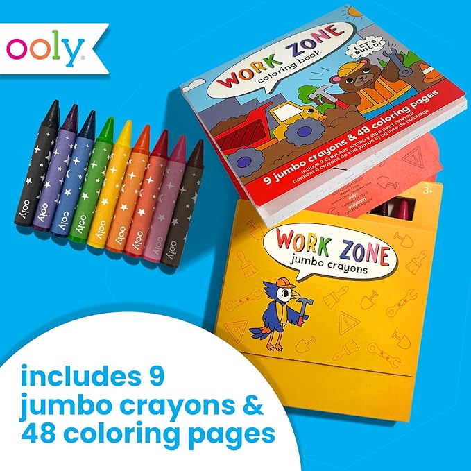 Ooly Travel Art Kit with 9 Jumbo Crayons & 48 Themed Coloring Pages & Case for Easy Traveling Art Creation, Perfect Airplane & Road Trip Activities for Kids - Work Zone