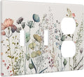 Beige/Tan Wildflower Floral Blossom 3-Gang 2-Toggle 1-Duplex Receptacle Combination Light Switch Rustic Watercolor Flowers Decorative Triple Combo Device Switches/Rocker Outlet Covers and Wall Plate