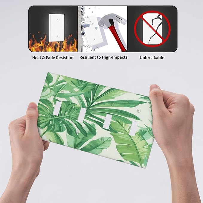 Light Switch Covers Tropical Palm Tree Leaf Green Plant Quad Toggle Electrical Faceplate 4 Gang Wall Plate Decorative Switch Plates For Bed Room Living Room Decor