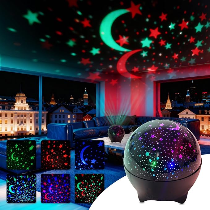 MAXROCK Star & Moon Projector, Galaxy Projector, Bedroom Decoration, Party, Star and Moon Night Light, Children's Gift, Christmas Gift