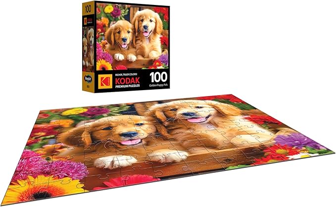 RoseArt - Kodak Premium - Golden Puppy Pals - 100 Piece Jigsaw Puzzle for Adults