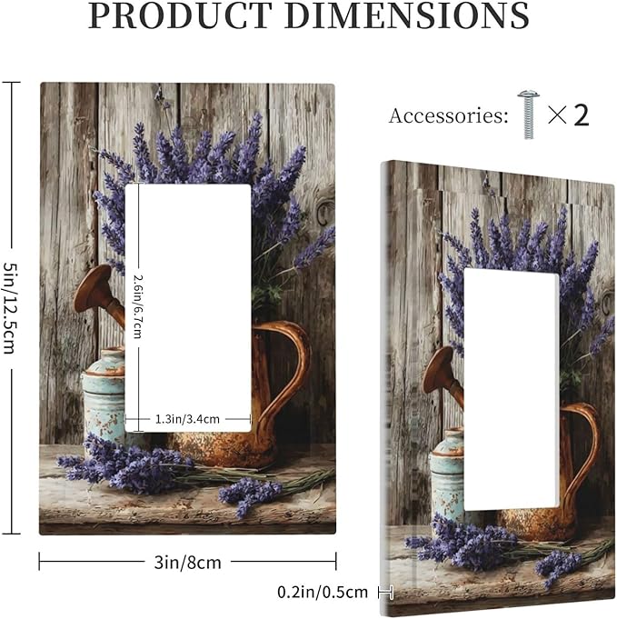 Rustic Flowers Lavender Purple Floral Oil Painting Decorative Outlet Covers 1 Gang Single Rocker Light Switch Cover Plate Wall Plates GFCI Faceplate for Farmhouse Bedroom Decor