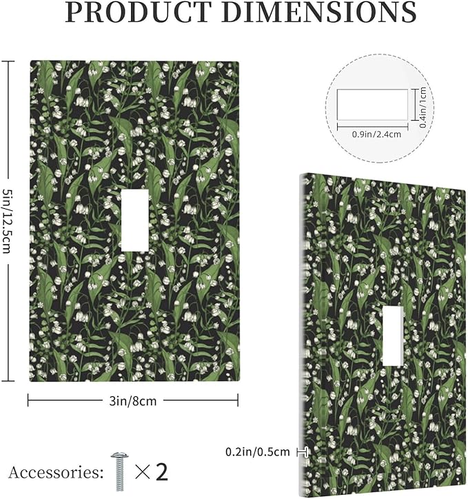 Boho Floral Green Leaves White Flowers Decorative Light Switch Cover 1 Gang Single Toggle Device Electrical Faceplate Switchplates Decorator Outlet Wall Plate for Farmhouse Bed Room Decor