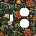 Light Switch Cover Plate William Morris Orange Flowers Rustic Leaves Floral 2 Gang Decorative Switch Plates 1 Toggle Duplex Combo Outlet Covers GFCI Wall Plates for Bathroom Bedroom Decor