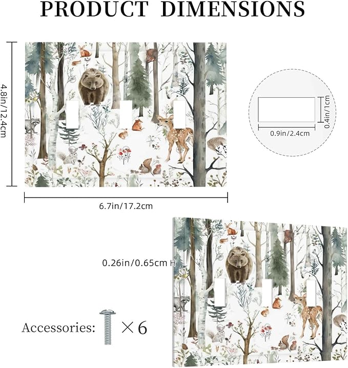 Snow Bear Fox Deer Forest Squirrel Wild Life Animal Decorative Switch Plates 3 Gang Wall Plate Triple Toggle Light Switch Cover Faceplate Electrical Wall Panels for Farmhouse Kids Room Decor