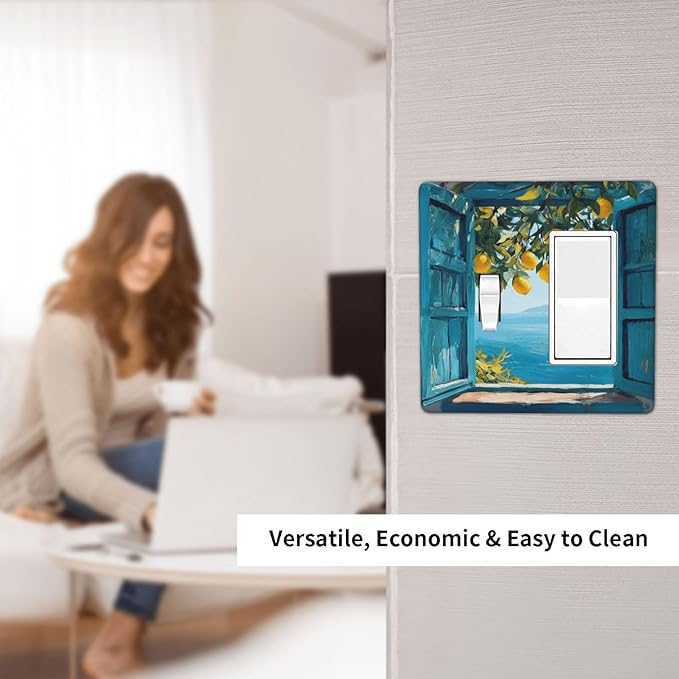 Window View Coastal Lemon Tree Mediterranean Landscape Outlet Covers 1 Toggle 1 Rocker Combination Decorative Wall Plate Electrical Switch Plates Light Switch Cover Plate for Bedroom Living Room Decor