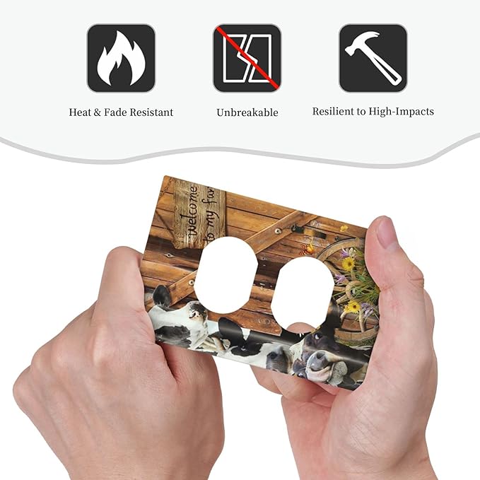 Decorative Switch Plate Covers Farm Cow Farmhouse Barn Door Rustic Vintage Wooden 1 Gang Receptacle Duplex Wall Plate Light Switch Cover Single Dual Device Outlet Plate Electrical Faceplate