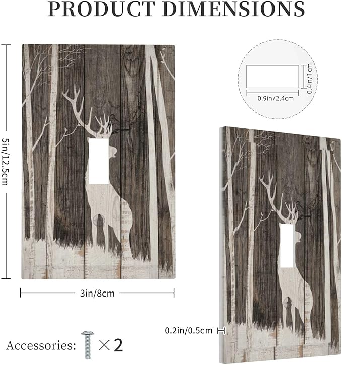 Vintage Wood Forest Deer Wildlife Animal Silhouette Decorative Light Switch Cover 1 Gang Single Toggle Device Electrical Faceplate Switchplates Decorator Outlet Wall Plate for Farmhouse Home Decor