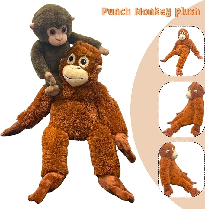 Punch Monkey Plush Toys, Punch Baby Monkey Stuffed Animals, Cuddly Huggable Orangutan Plushies Doll, Gift for Kids and Adults