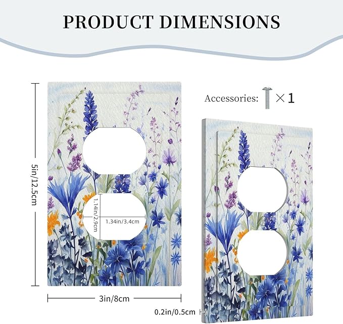 Decorative Outlet Covers Lavender Watercolor Wildflowers Colorful floral 1 Gang Duplex Light Switch Cover Plate Electrical Switch plates Wall Plates Receptacle Covers for Bathroom Bedroom