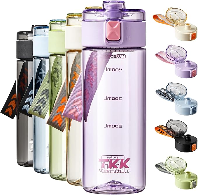 TKK Sports Water Bottle, 17oz Tritan Kid Jug with Leak Proof Lid & Handle Strap & Built-In Infuser - BPA-Free, Easy-Clean Design for Gym, Office & Outdoor Travel, Purple