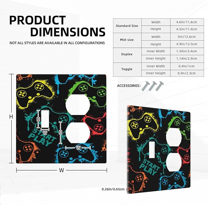 Gaming Hippie Gamer Modern Gamepad Colorful Graffiti Wallplates 1 Toggle 1 Duplex Switch Plate Electrical GFCI Faceplate Decorative Light Switch Covers for Kids Room Nursery Decor