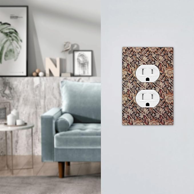 Outlet Covers Vintage William Morris Floral Plants 1 Gang Duplex Light Switch Cover Electrical Receptacle Faceplate Wall Plate Decorative Switch Plates for Bedroom living Room Decor