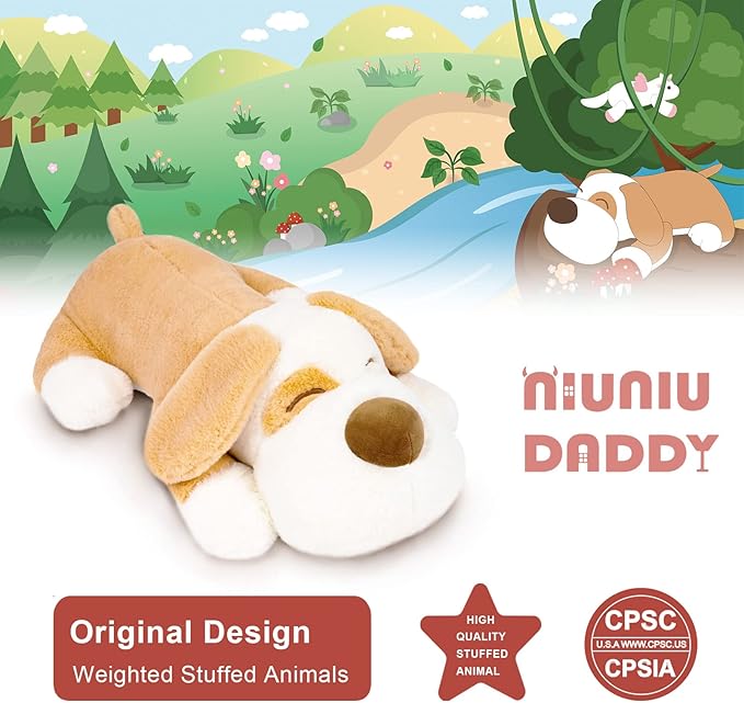Niuniu Daddy Weighted Dog Stuffed Animal for Kids & Adults, 18" | 3lb Weighted Plushies Pillow for Sleeping and Calming, Cute Lying Plush Toy Large Huggable Gift for Everyday Comfort