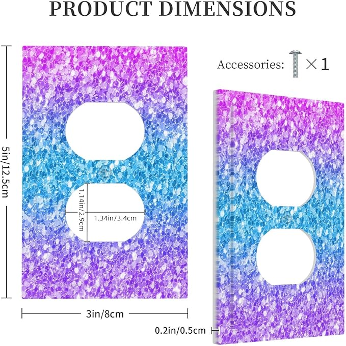 Outlet Covers Fantasy Colorful Glitter Blue Purple Gradient 1 Gang Duplex Light Switch Cover Plate Decorative Wall Plates Socket Cover Electrical Switchplate for Kids Room Home Decor