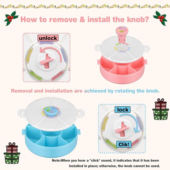 JOOPETALK Kids' Rotating Snack Container Set – 2-Pack, Includes 1 Rotating Snack Container & 1 Round Sectioned Snack Box, BPA-Free, Dishwasher Safe, Perfect for Travel-Pink