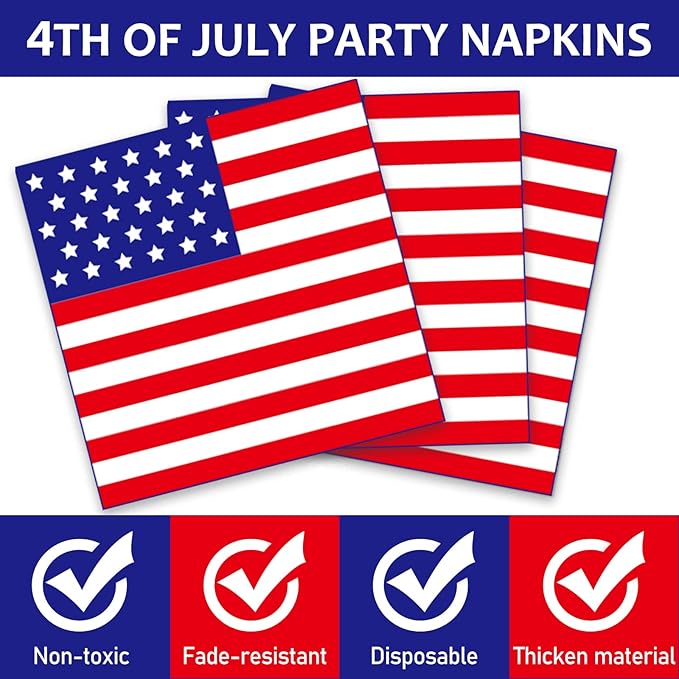 96 Pcs 4th of July Party Plates Napkins Tableware Set Memorial Day Supplies Disposable Dinnerware Patriotic Freedom Stars Party Decoration Favors for Independence Day 250th Anniversary, 24 Guest