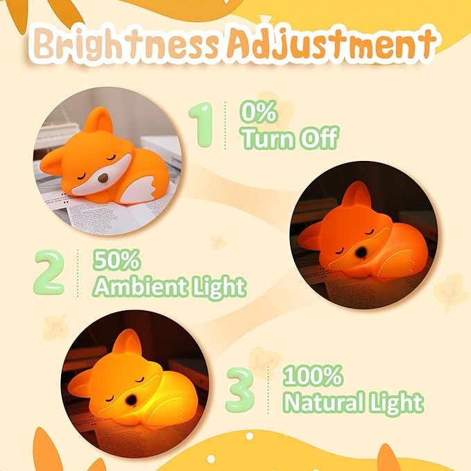 CoolGift Mart Fox Night Light, Cute Fox Silicone Night Light Gifts for Kids, Fox Lamp for Girls Boys Child Baby Nursery, Animal Light with Touch Control, Timer and USB Rechargeable