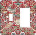William Morris Strawberry Thief Botanical Red Green 2 Gang Single Toggle Rocker Combination Light Switch Covers Wall Plate Cover Electrical Faceplate Decorative Switchplate for Country Bedroom