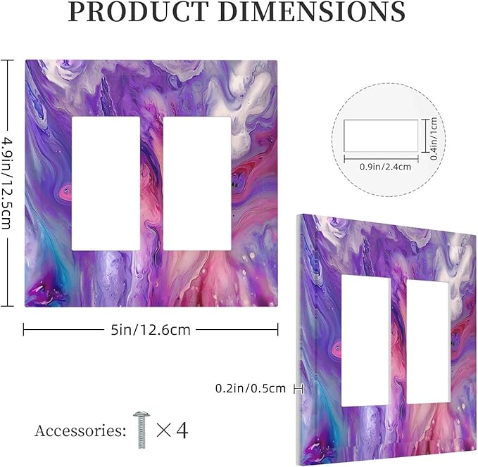 Liquid Marble Modern Abstract Texture Abstract Purple Paint Wall Art Decorative Outlet Covers 2 Gang Double Gfci Rocker Electrical Wall Panels Light Switch Cover Plate for Office Living Room