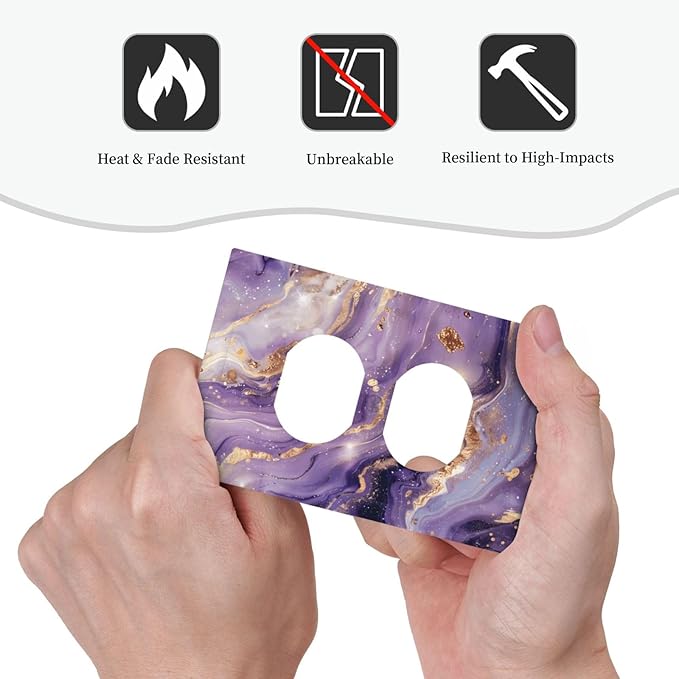 Abstract Purple Gold Marble Texure Luxurious Outlet Covers 1 Gang Duplex Light Switch Cover Decorative Switch Plates Electrical Receptacle Faceplate Wall Plate for Bathroom Living Room Decor