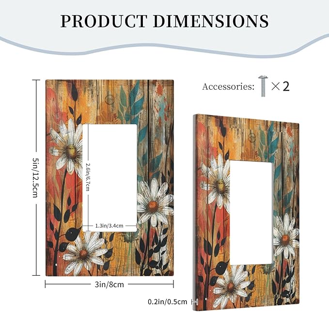 Light Switch Cover Plate Vintage Wooden Daisies Butterflies Floral 1 Gang Outlet Covers Single Rocker Decorative Switch plates Electrical Wall Plates GFCI Receptacle for Bathroom Farmhouse