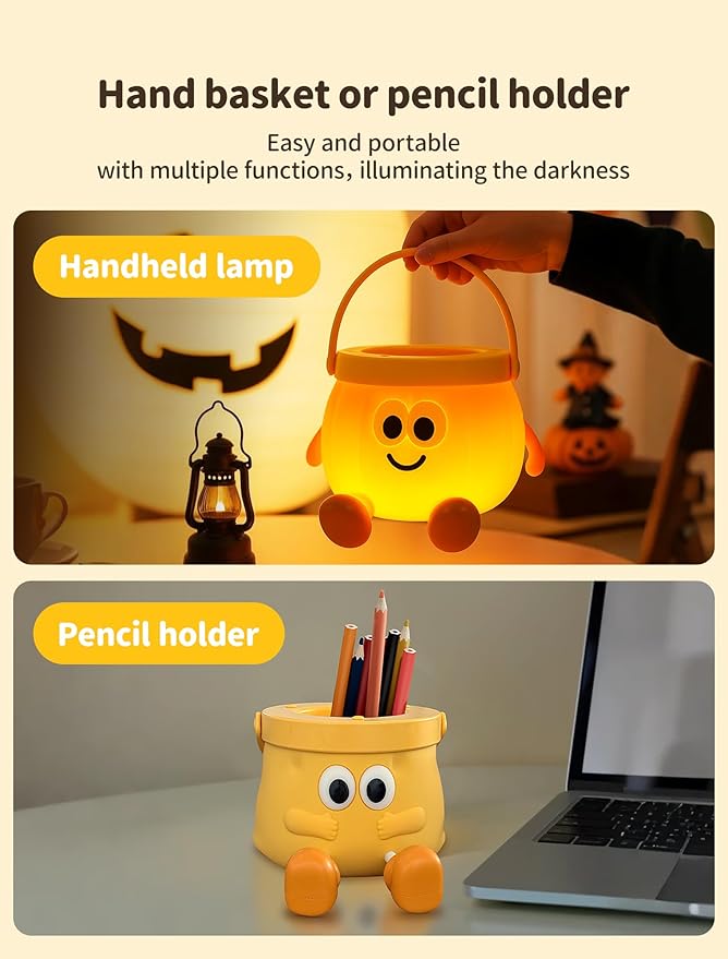 Pumpkin Night Light for Kids, Rechargeable Bedside Lamp, Portable Handheld Lamps, Pumpkin Lantern Lamp for Office, Room Decor, Cute Sleep Nightlight, Funny Gifts for Baby Teen Adult
